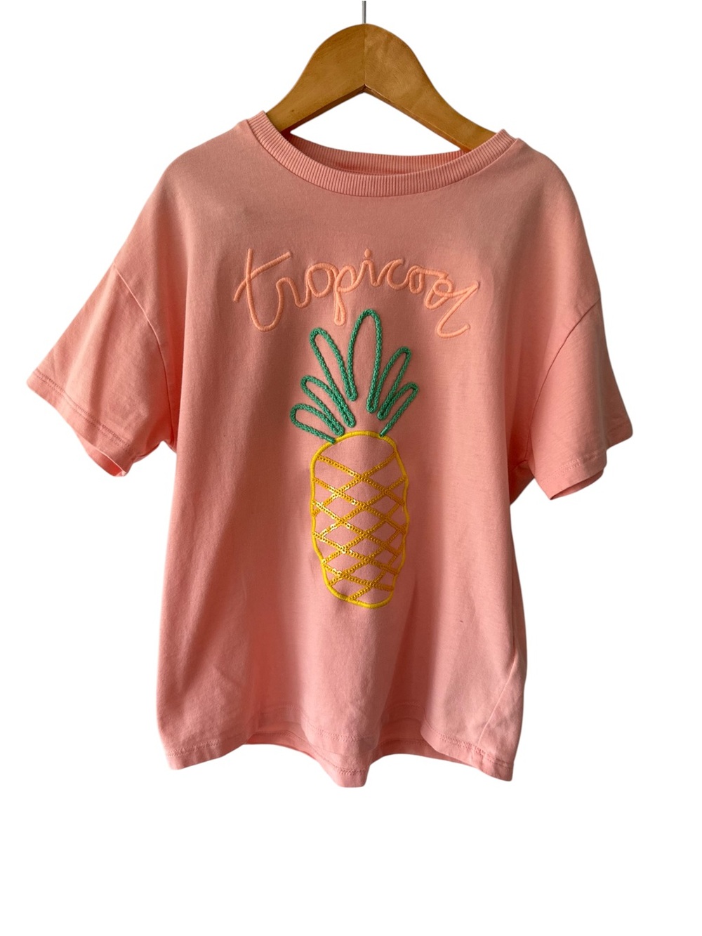 Marks & Spencer Orange “Tropicool” Short-Sleeve Pineapple Tee Sequin 7/8